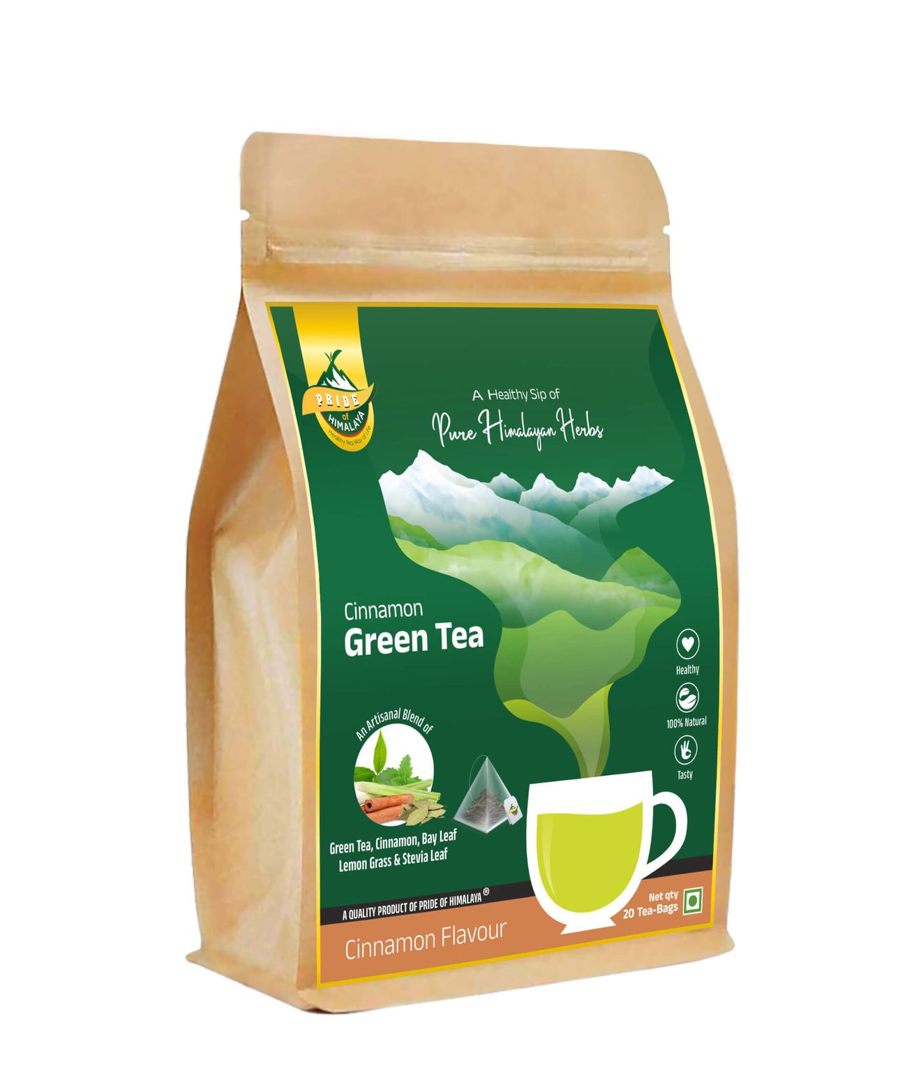 Cinnamon Bay Leaf Green Tea with Lemon Grass and Stevia Leaf - 20 Tea Bags  | Pahadi Zaika